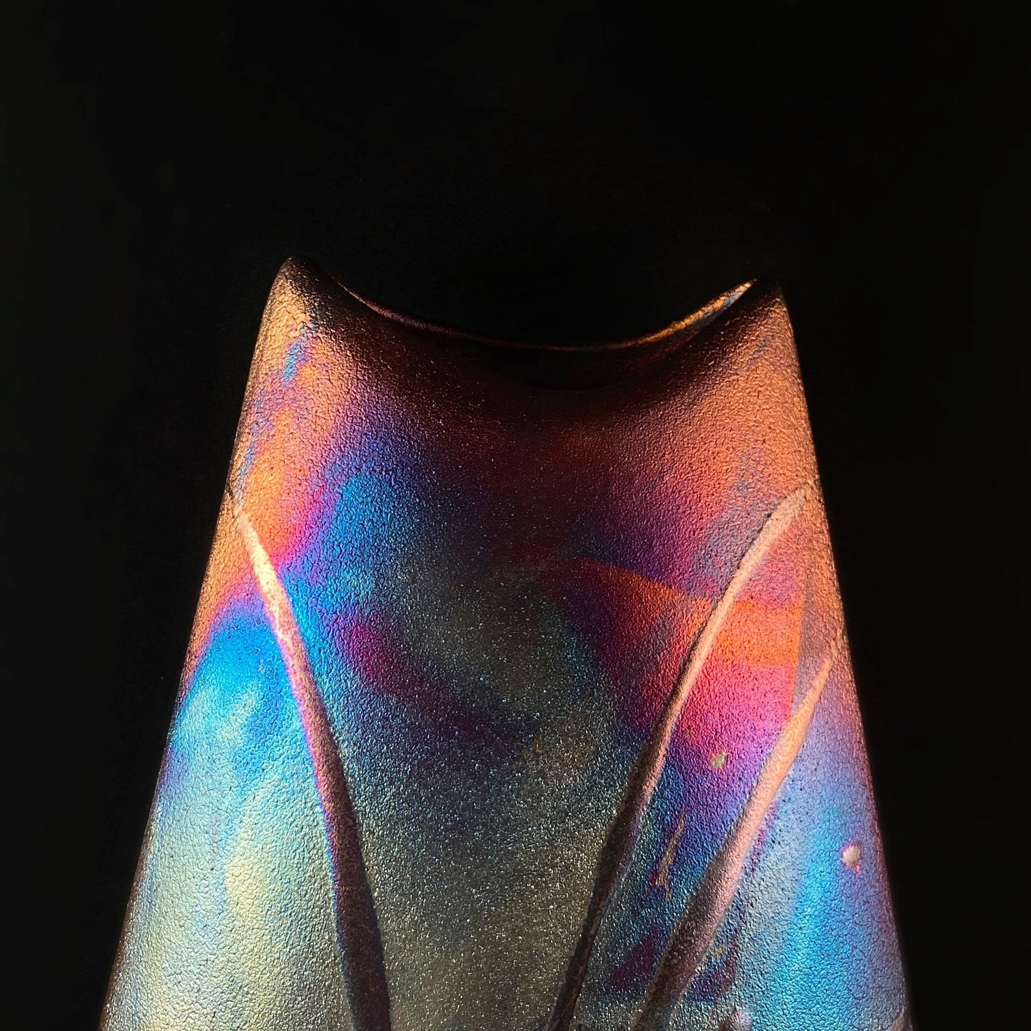 Handmade Mod Triangle Vase, Raku Art Pottery, Decorative Pottery