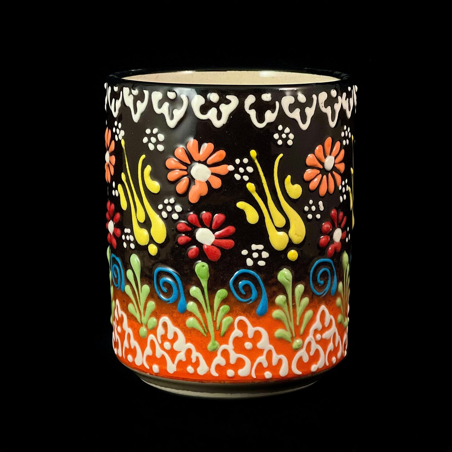 Handmade Mug, Functional and Decorative Turkish Pottery, Cottagecore Style, Brown/Orange