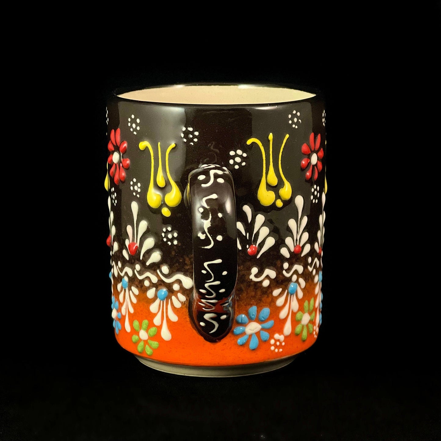 Handmade Mug, Functional and Decorative Turkish Pottery, Cottagecore Style, Brown/Orange