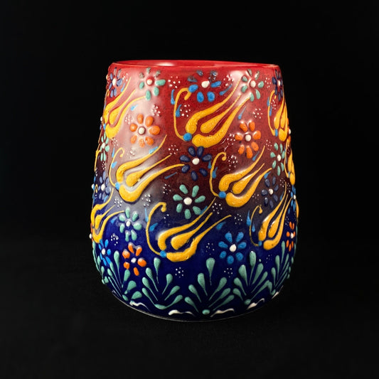 Handmade Mug, Functional and Decorative Turkish Pottery, Cottagecore Style, Red/Blue