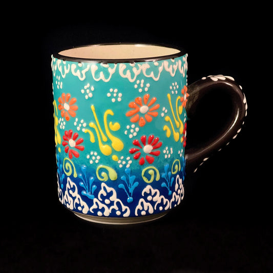 Handmade Mug, Functional and Decorative Turkish Pottery, Cottagecore Style, Teal Blue
