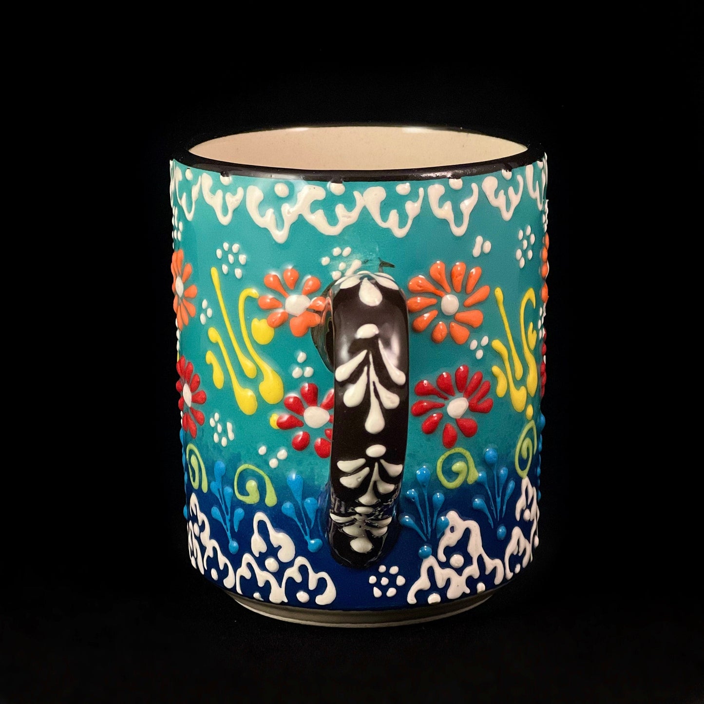 Handmade Mug, Functional and Decorative Turkish Pottery, Cottagecore Style, Teal Blue