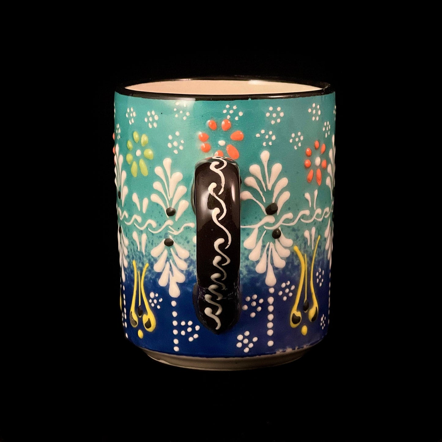 Handmade Mug, Functional and Decorative Turkish Pottery, Cottagecore Style, Teal Blue