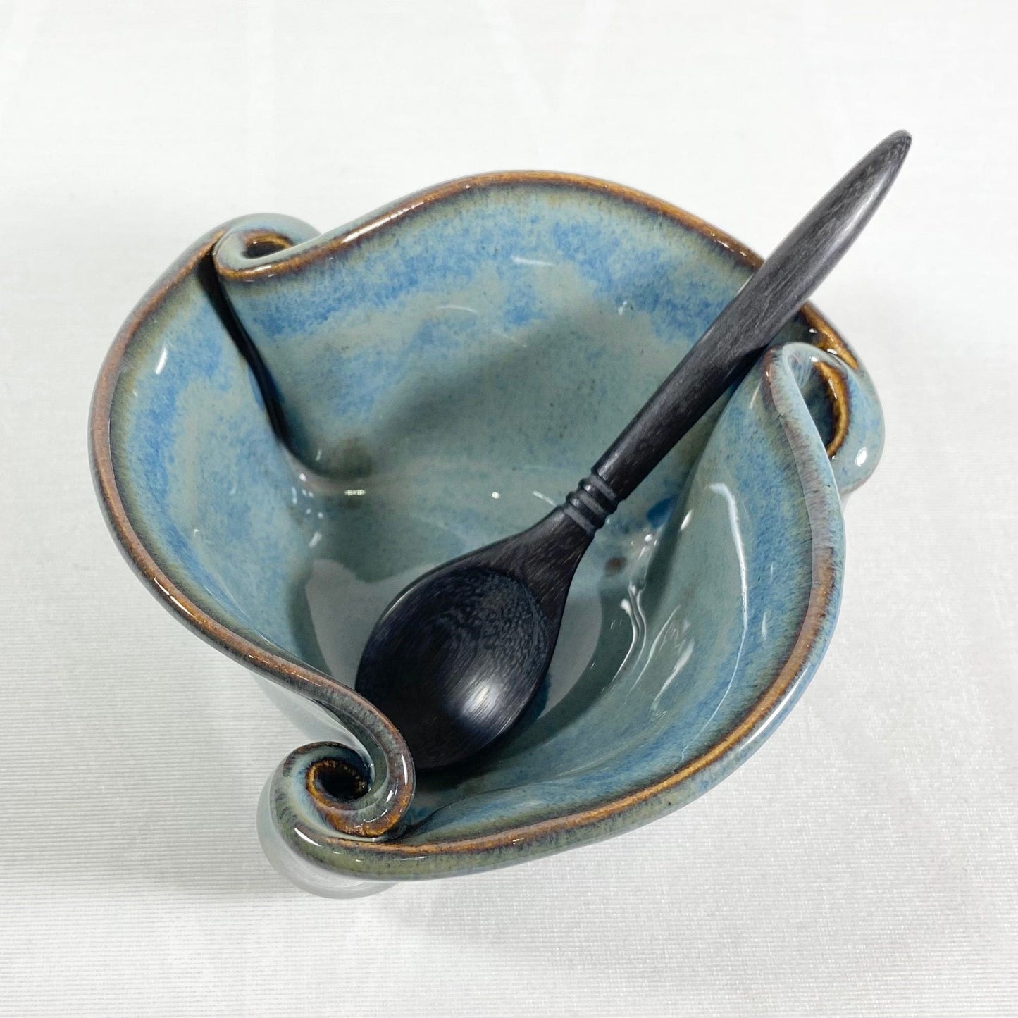 Handmade Light Blue Pot/Dish with Serving Spoon, Functional and Decorative Pottery