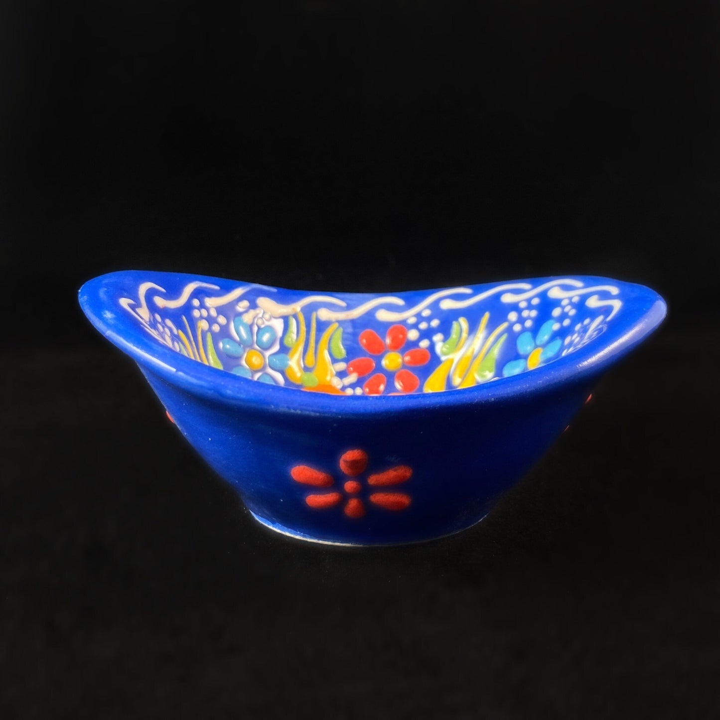 Handmade Oblong Sugar Bowl, Functional and Decorative Turkish Pottery, Cottagecore Style, Dark Blue