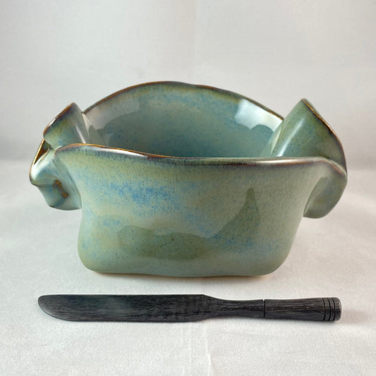 Handmade Light Blue Dish with Knife, Functional and Decorative Pottery