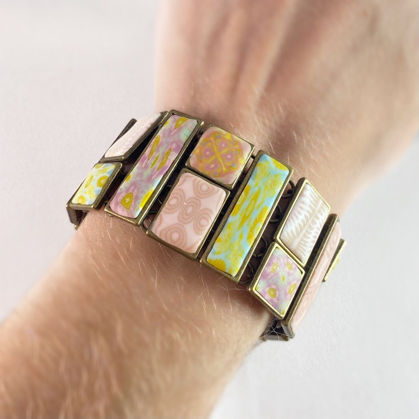 Handmade Polymer Clay Square Bead Bracelet