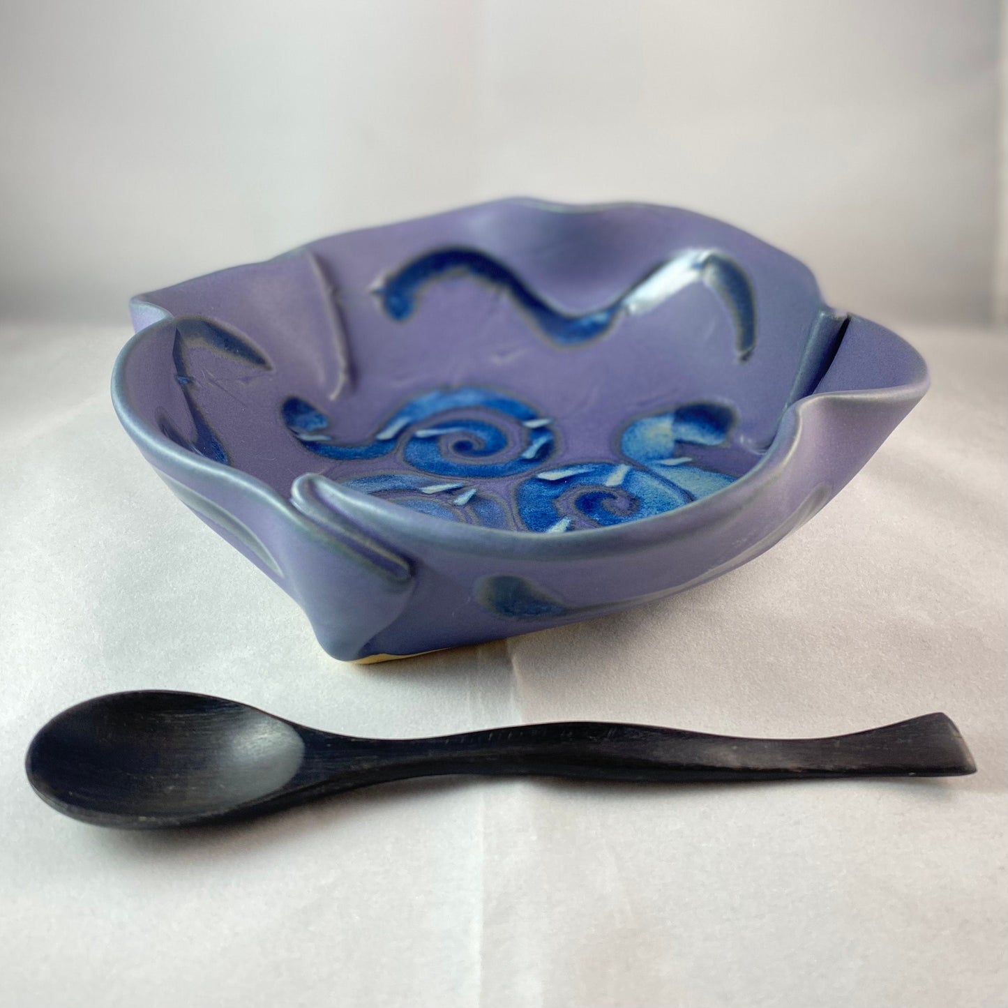 Handmade Purple and Blue Brie Dish with Spoon, Functional and Decorative Pottery