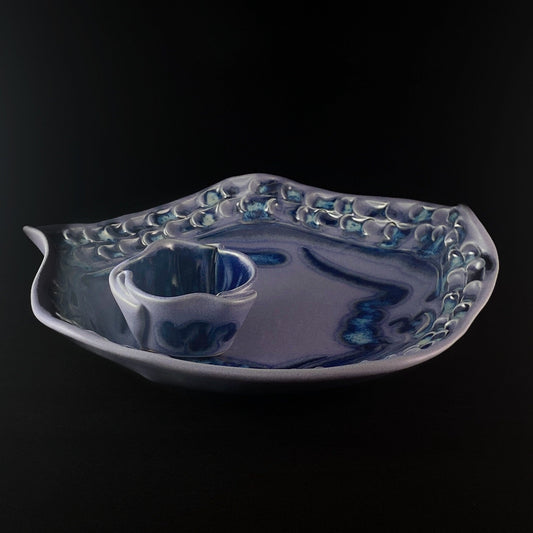 Handmade Purple and Blue Funky Serving Set with Spoon, Functional and Decorative Pottery