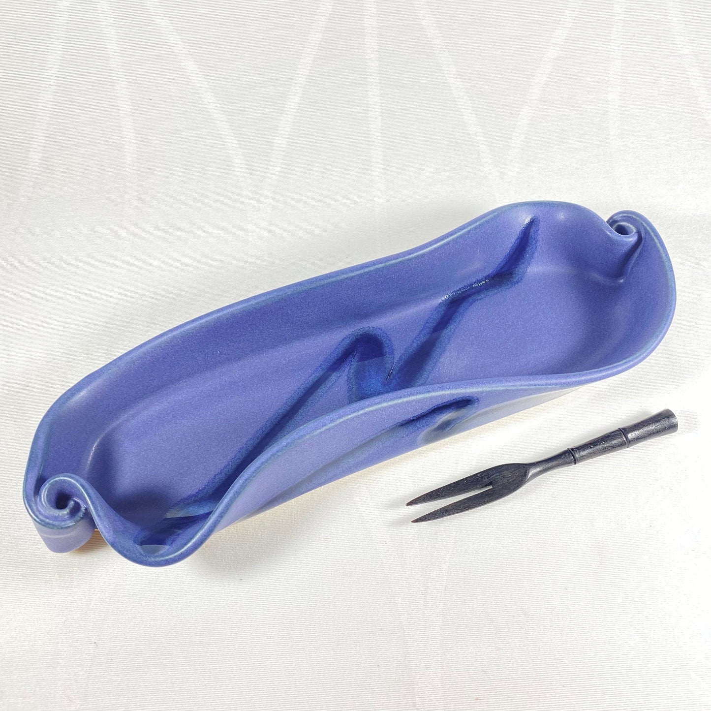 Handmade Purple and Blue Olive Dish with Small Fork, Functional and Decorative Pottery