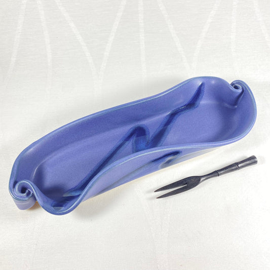 Handmade Purple and Blue Olive Dish with Small Fork, Functional and Decorative Pottery
