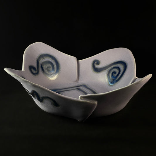 Handmade Purple and Blue Square Bowl with Serving Spoons, Functional and Decorative Pottery