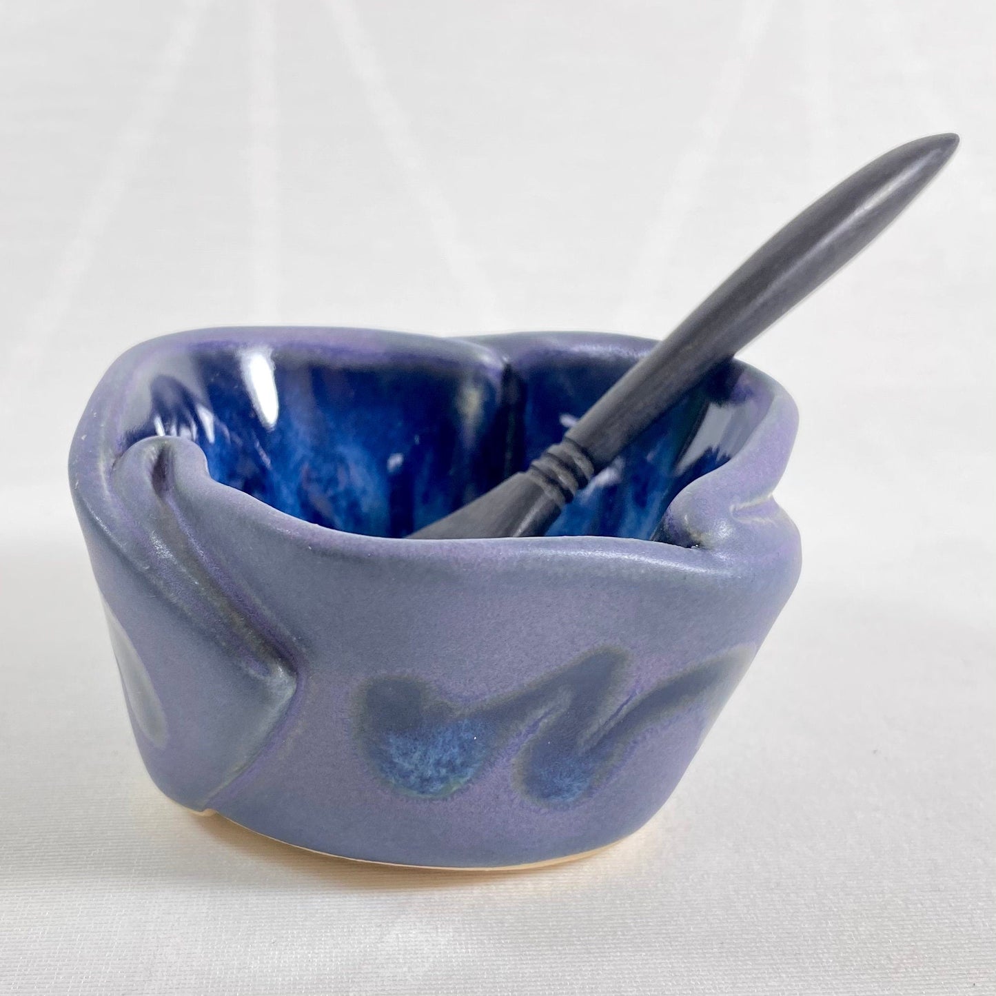 Handmade Purple and Blue Tiny Pot with Serving Spoon, Functional and Decorative Pottery