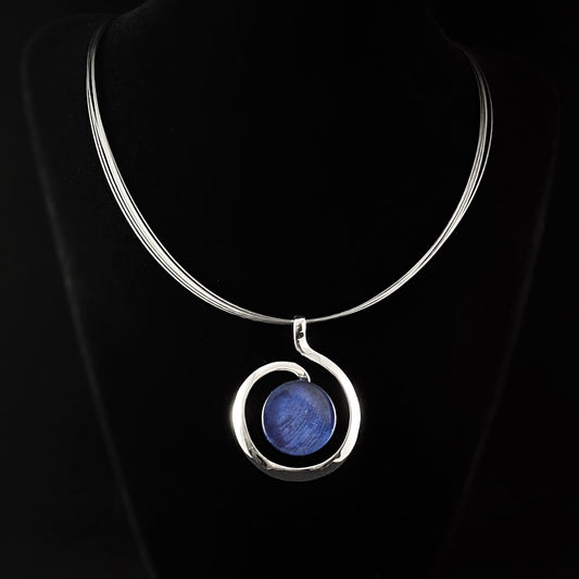 Handmade Resin and Shell Blue Swirl Necklace, Hypoallergenic - Origin