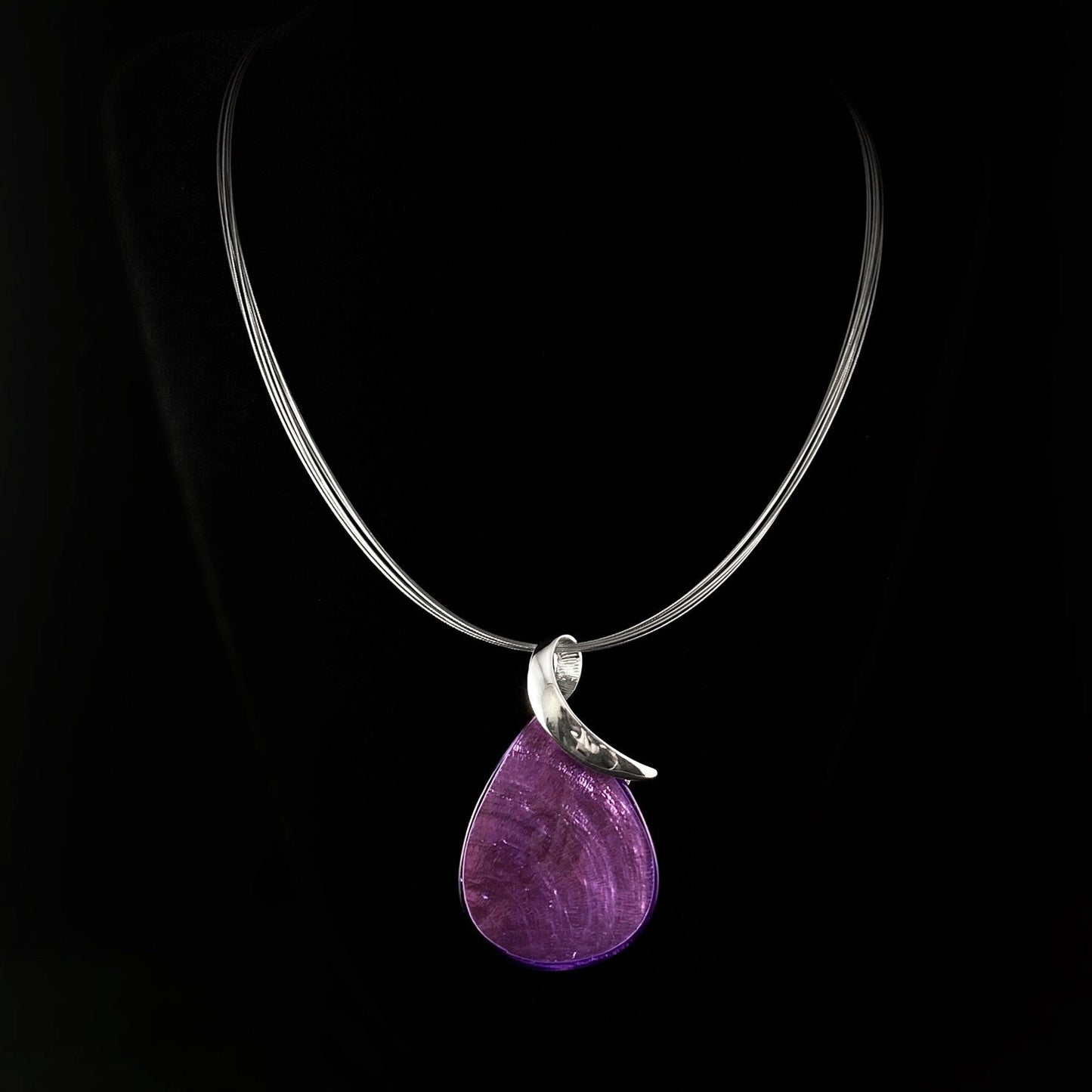 Handmade Resin and Shell Purple Teardrop Pendant Necklace, Hypoallergenic - Origin