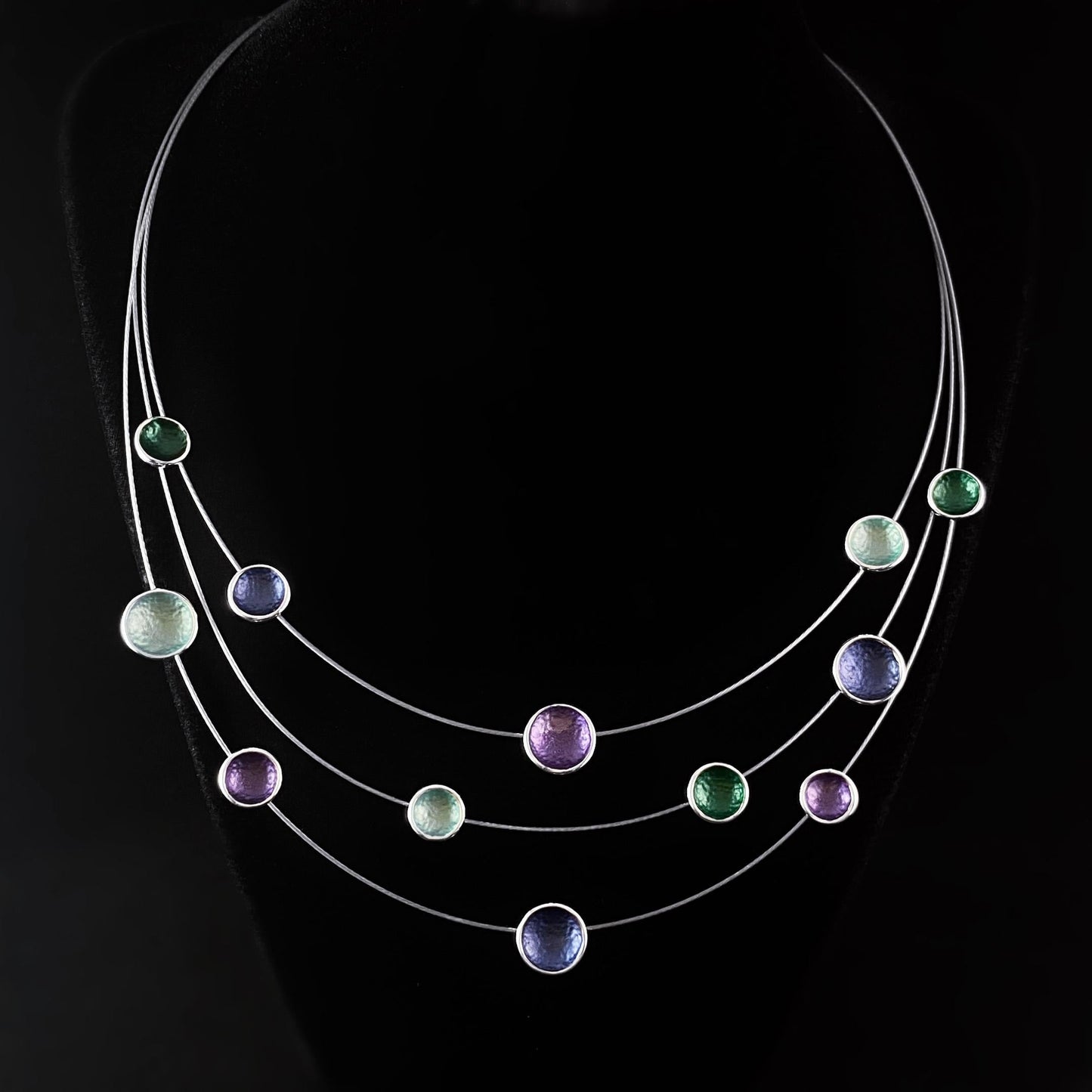 Handmade Resin and Shell Three Strand Dot Necklace, Hypoallergenic - Origin