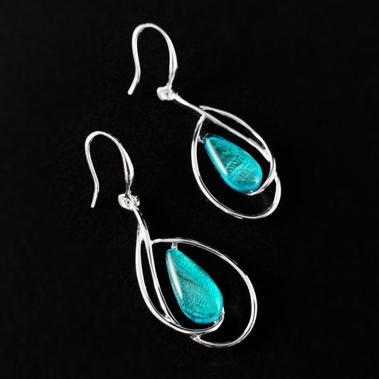 Handmade Resin and Shell Turquoise Teardrop Loop Earrings, Hypoallergenic - Origin
