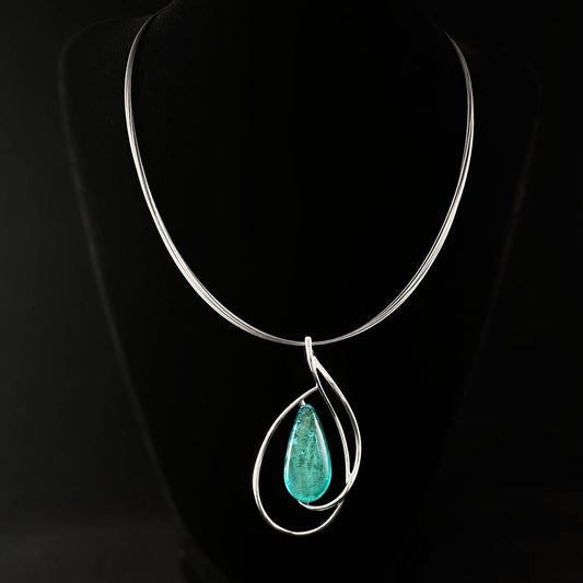 Handmade Resin and Shell Turquoise Teardrop Loop Necklace, Hypoallergenic - Origin
