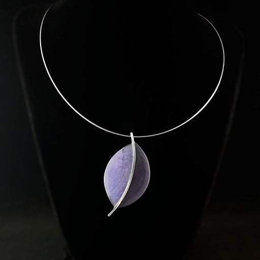 Handmade Resin and Shell Two Tone Periwinkle Leaf Pendant Necklace, Hypoallergenic - Origin