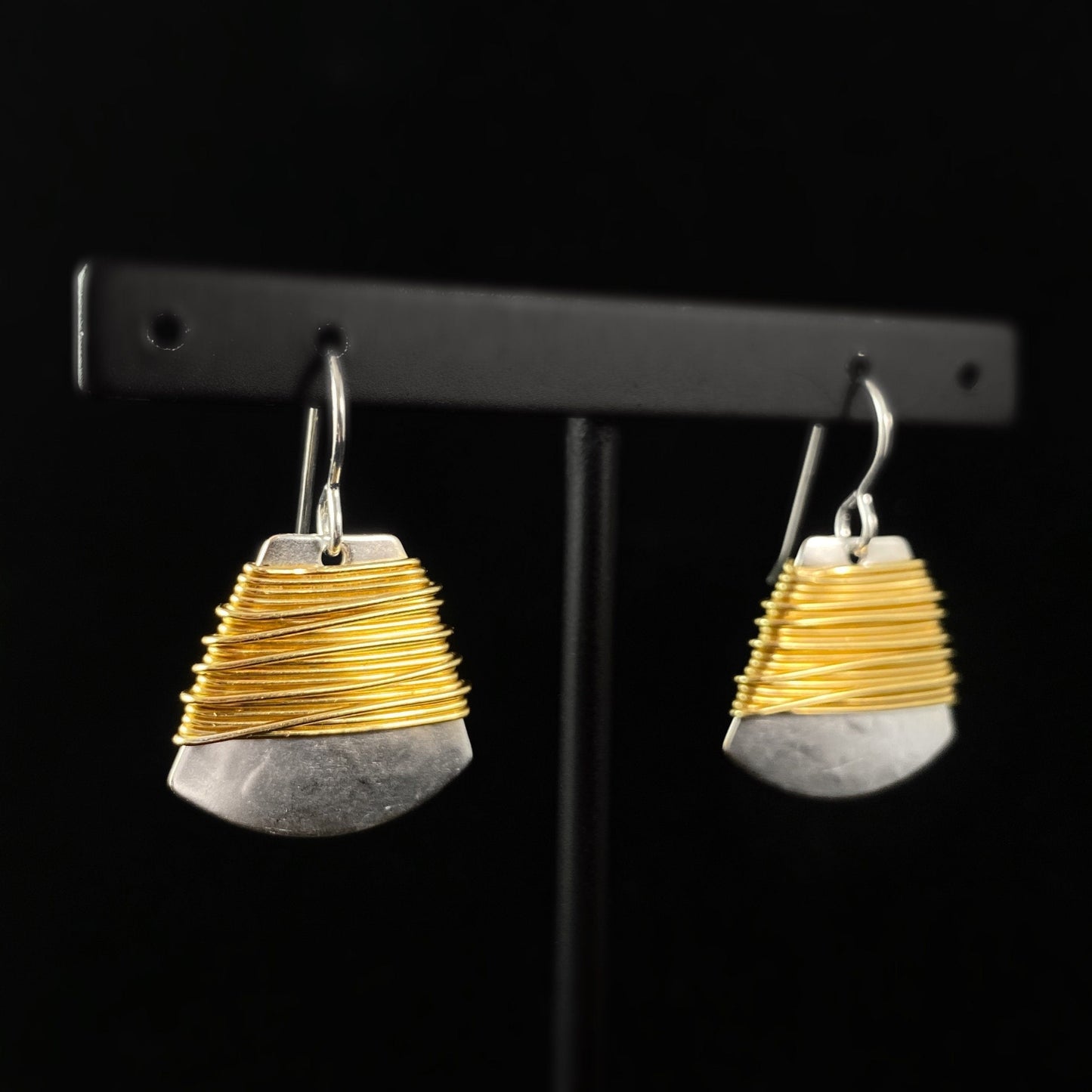 Handmade Silver and Gold Wire Wrap Dangle Earrings, Made in USA