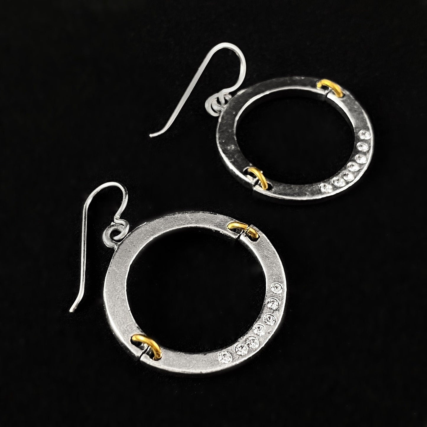 Handmade Silver Drop Earrings with Gold Accents & Crystals, Made in USA