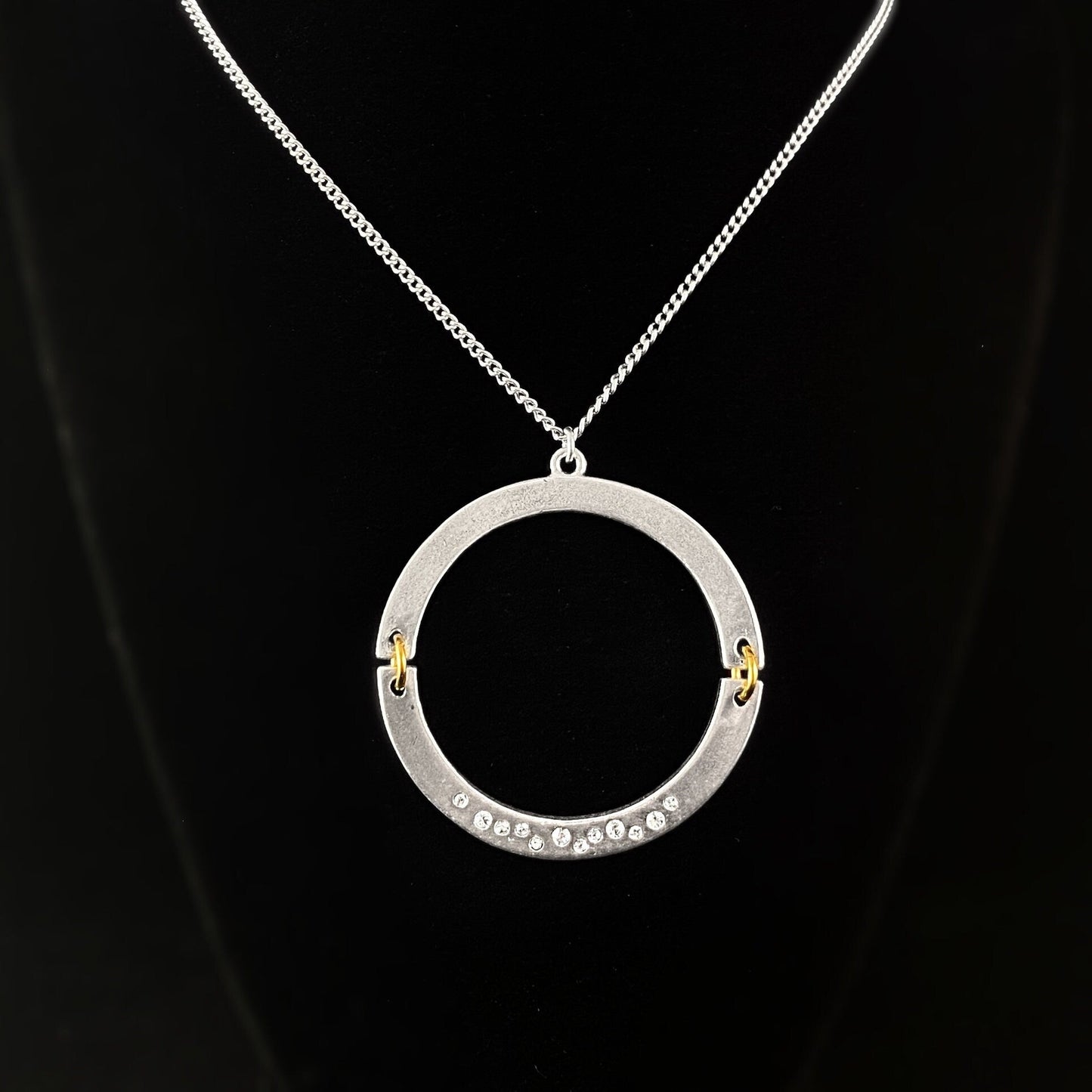 Handmade Silver Pendant Necklace with Gold Accents & Crystals - , Made in USA