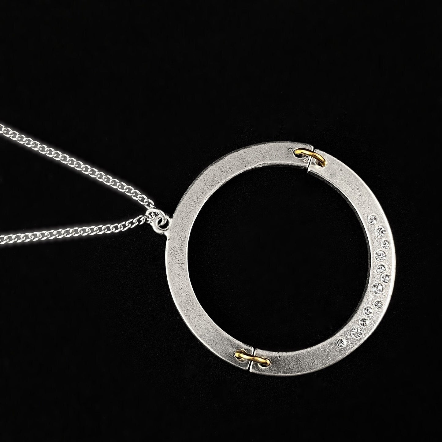 Handmade Silver Pendant Necklace with Gold Accents & Crystals - , Made in USA