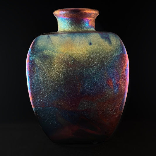 Handmade Square Contemporary Vase Raku Art Pottery, Decorative Pottery