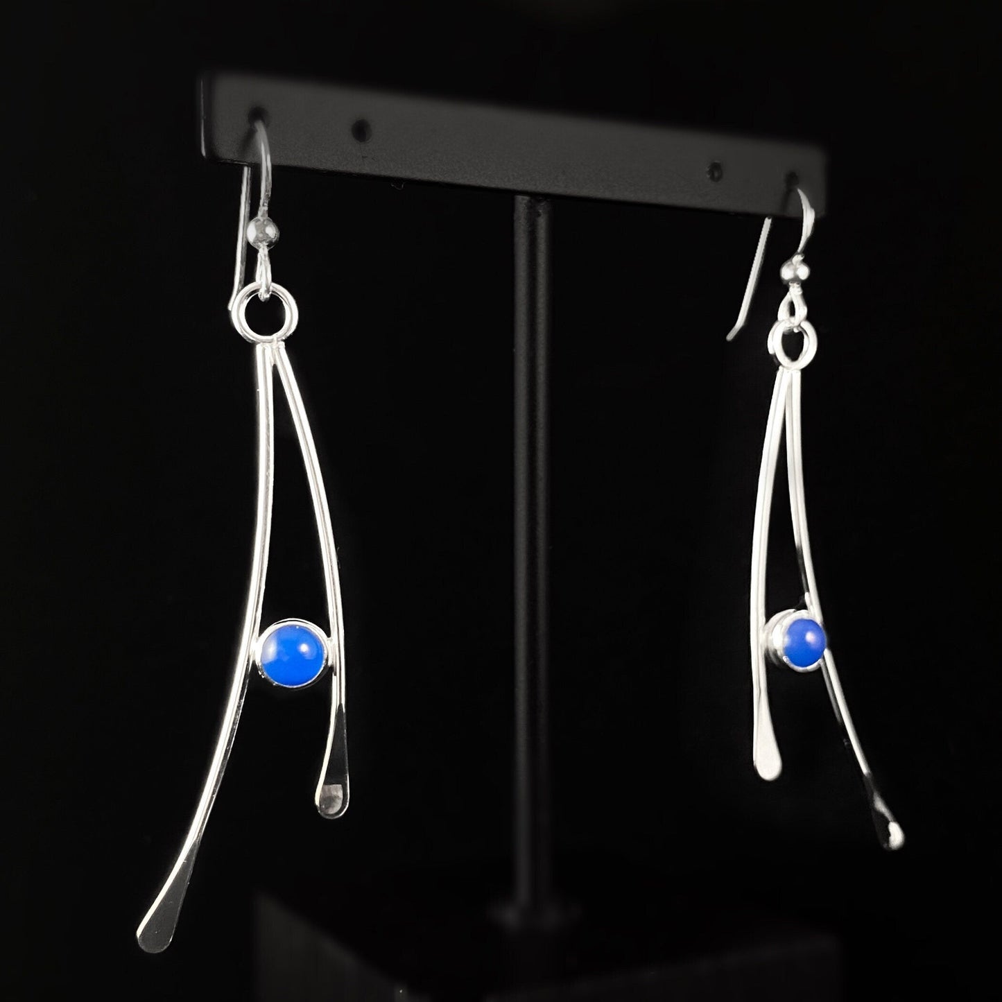 Handmade Sterling Silver Dancing Blue Stone Earrings, Made in USA - Reflections