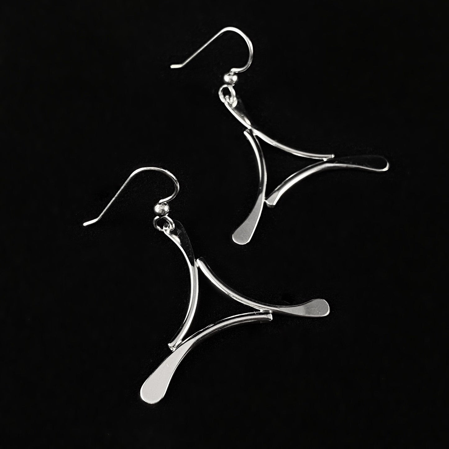 Handmade Sterling Silver Flat Forged Drop Triangle Earrings, Made in USA - Reflections