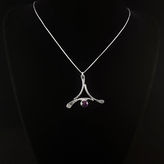 Handmade Sterling Silver Flat Forged Triangle Purple Stone Pendant Necklace, Made in USA - Reflections