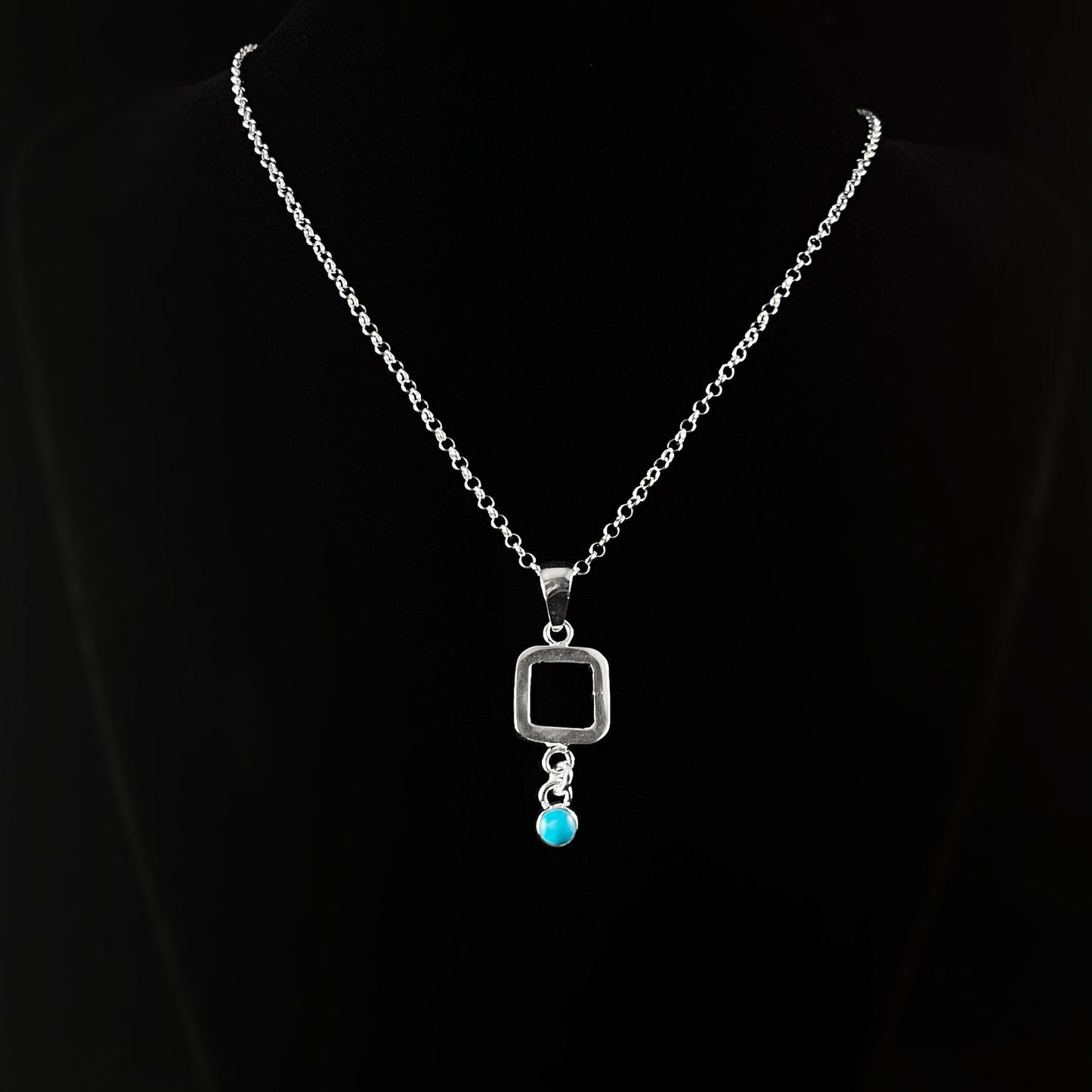 Handmade Sterling Silver Pendant Necklace with Turquoise Accent -Designs by Monica