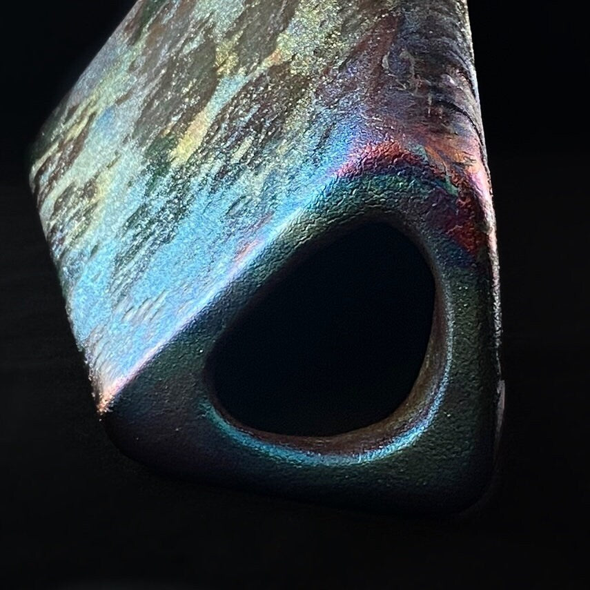 Handmade Triangle Vase, Raku Art Pottery, Decorative Pottery