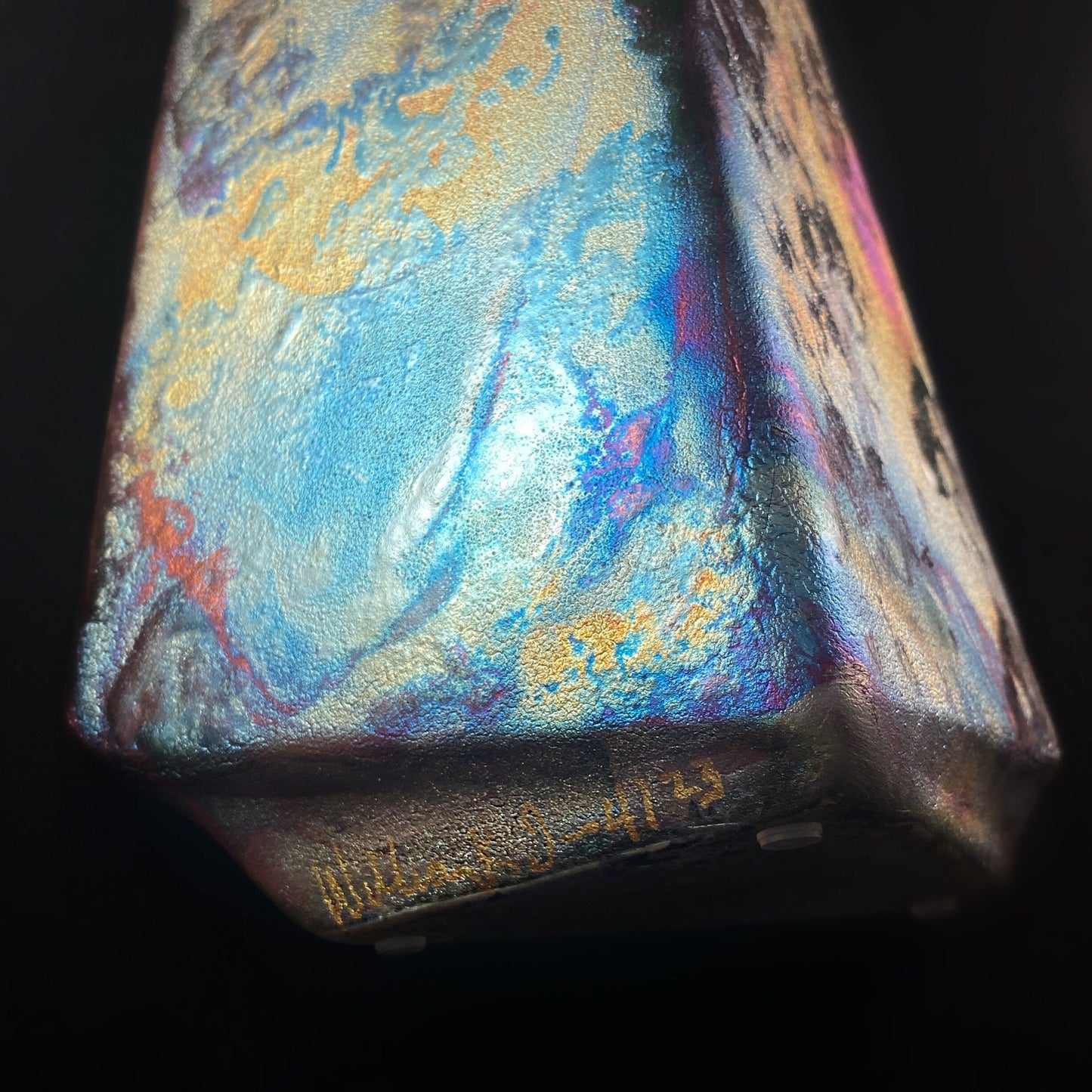 Handmade Triangle Vase, Raku Art Pottery, Decorative Pottery