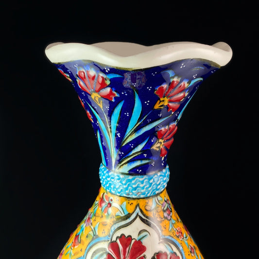 Handmade Vase, Functional and Decorative Turkish Pottery, Cottagecore Style, Blue and Yellow