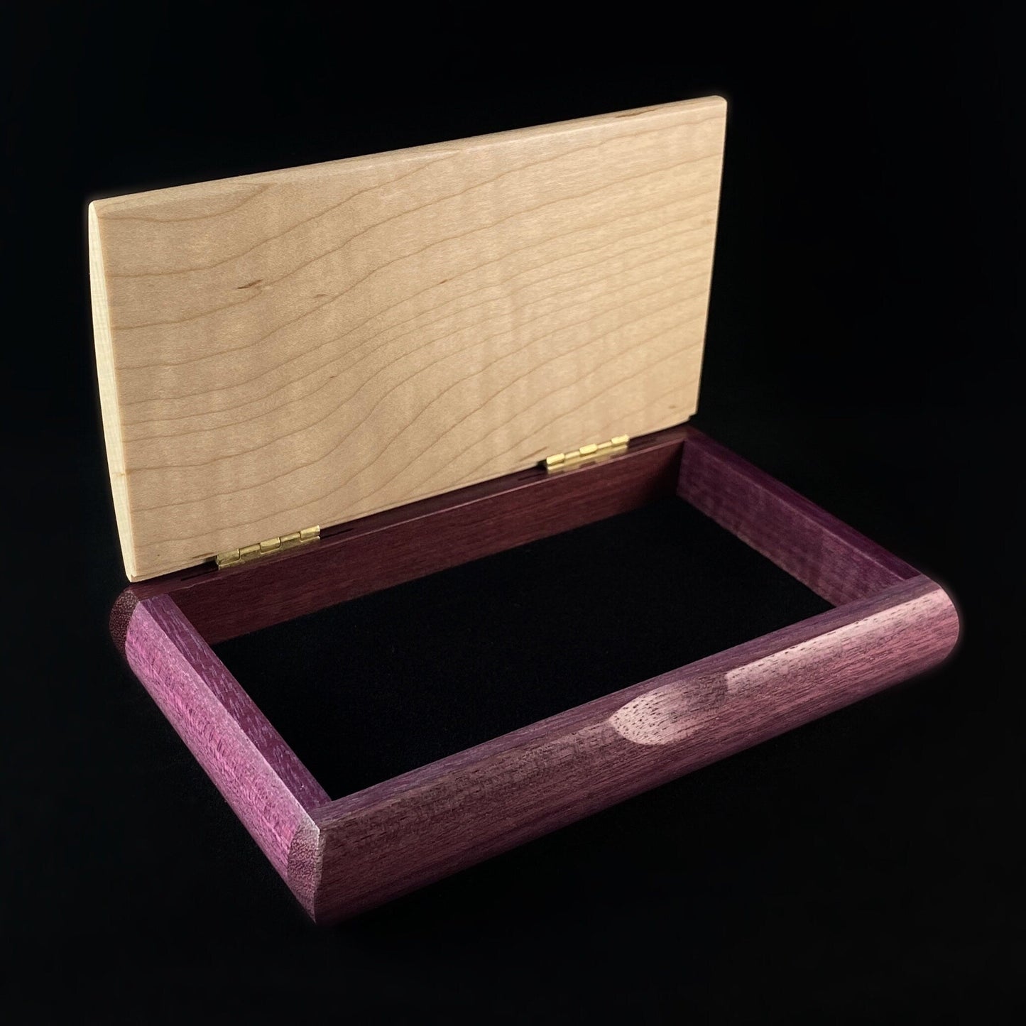 Handmade Wooden Box with Curly Maple and Purpleheart, Made in USA