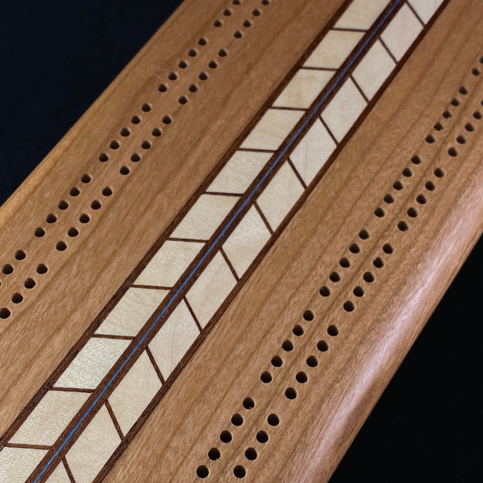Handmade Wooden Cribbage Board with Cards and Pegs Geometric