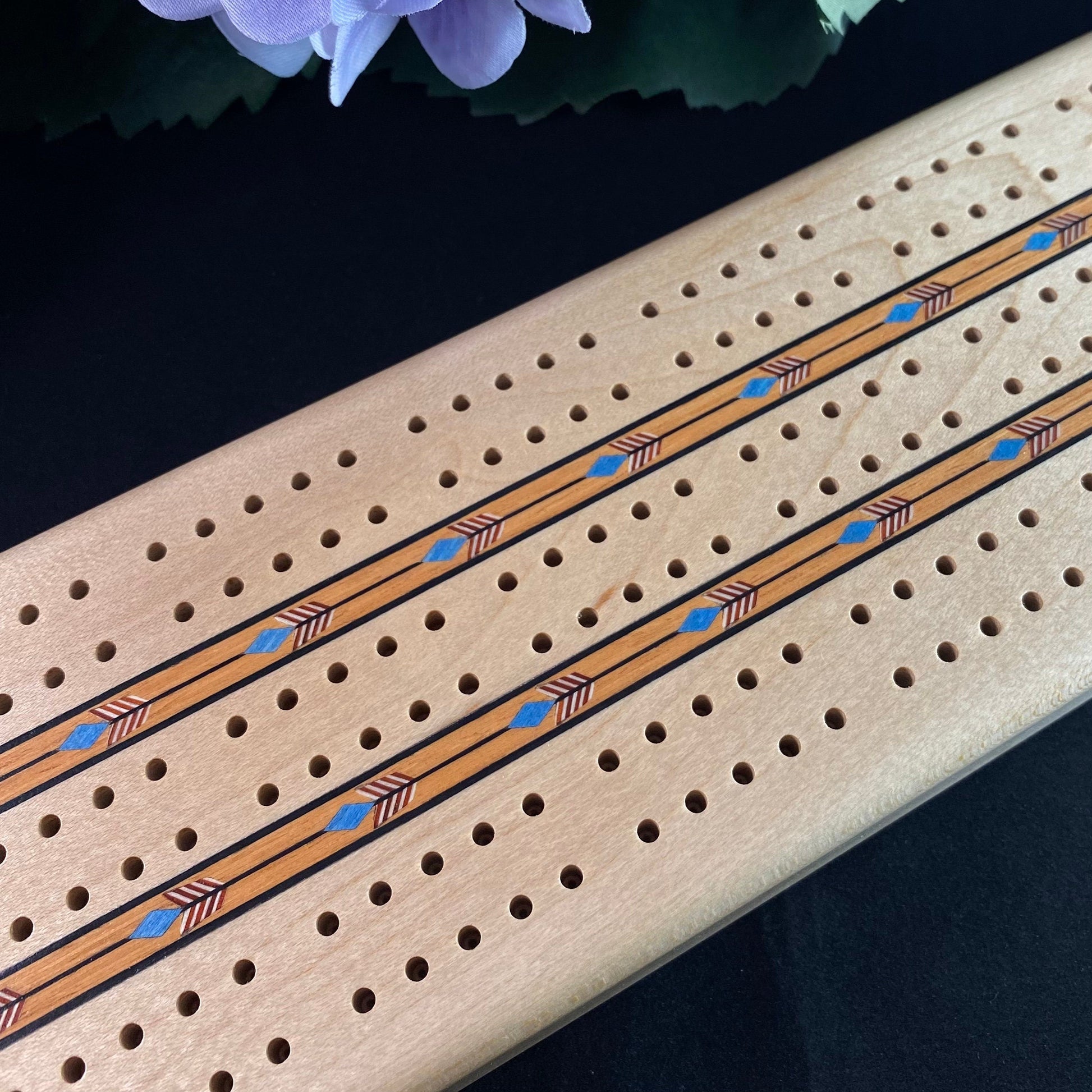 Handmade Wooden Cribbage Board with Cards and Pegs - Maple