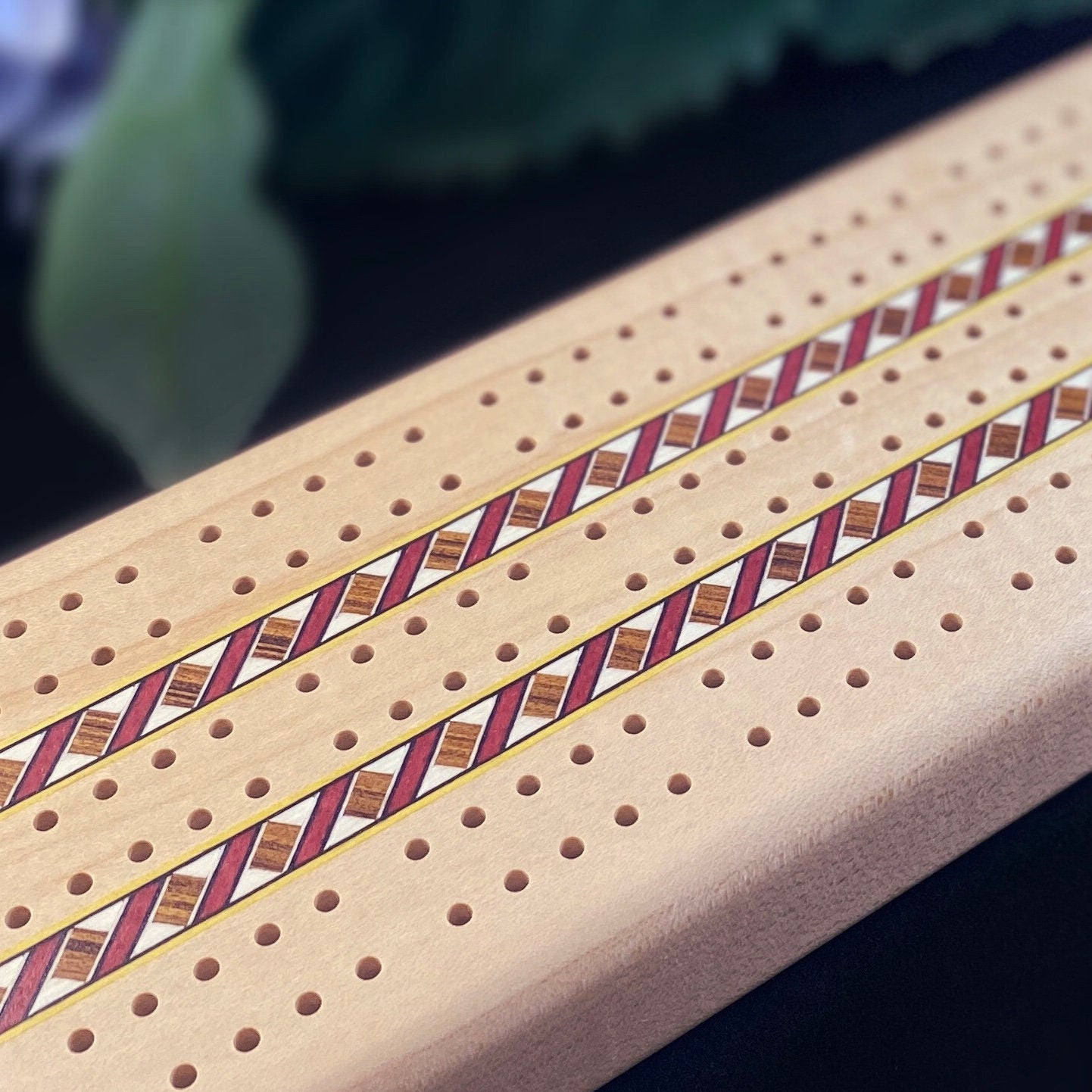 Handmade Wooden Cribbage Board with Cards and Pegs - Maple