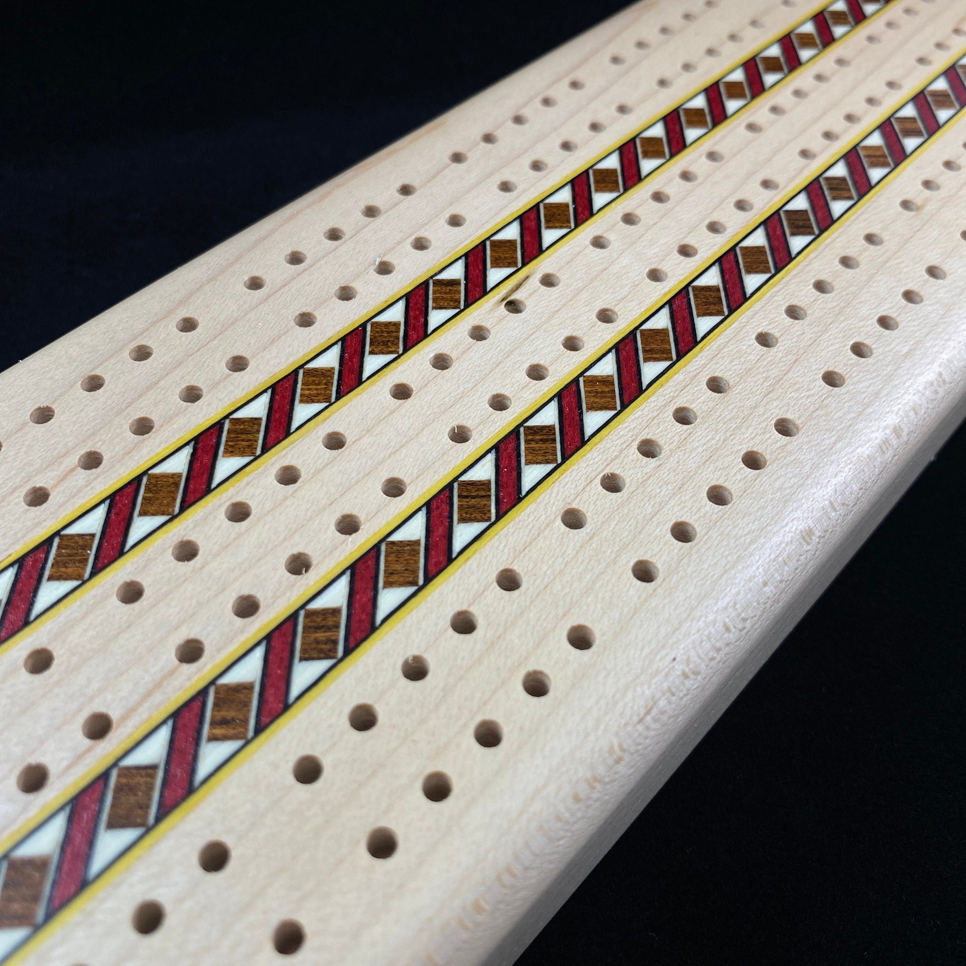 Handmade Wooden Cribbage Board with Cards and Pegs - Maple