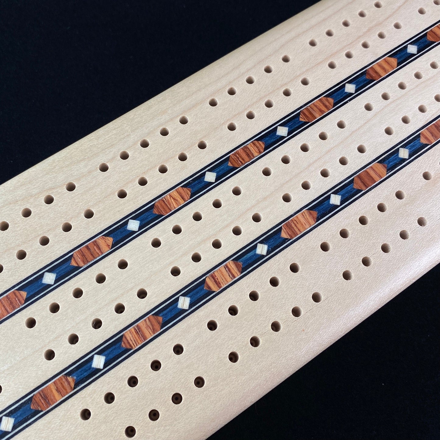 Handmade Wooden Cribbage Board with Cards and Pegs - Maple