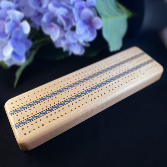 Handmade Wooden Cribbage Board with Cards and Pegs - Maple