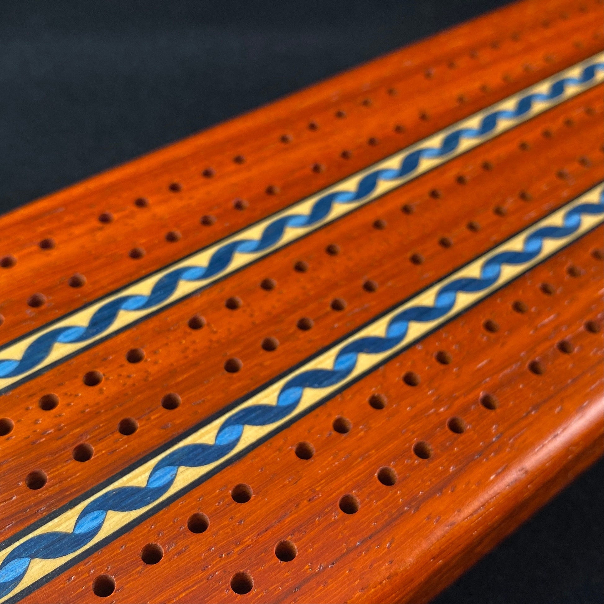 Handmade Wooden Cribbage Board with Cards and Pegs - Padauk