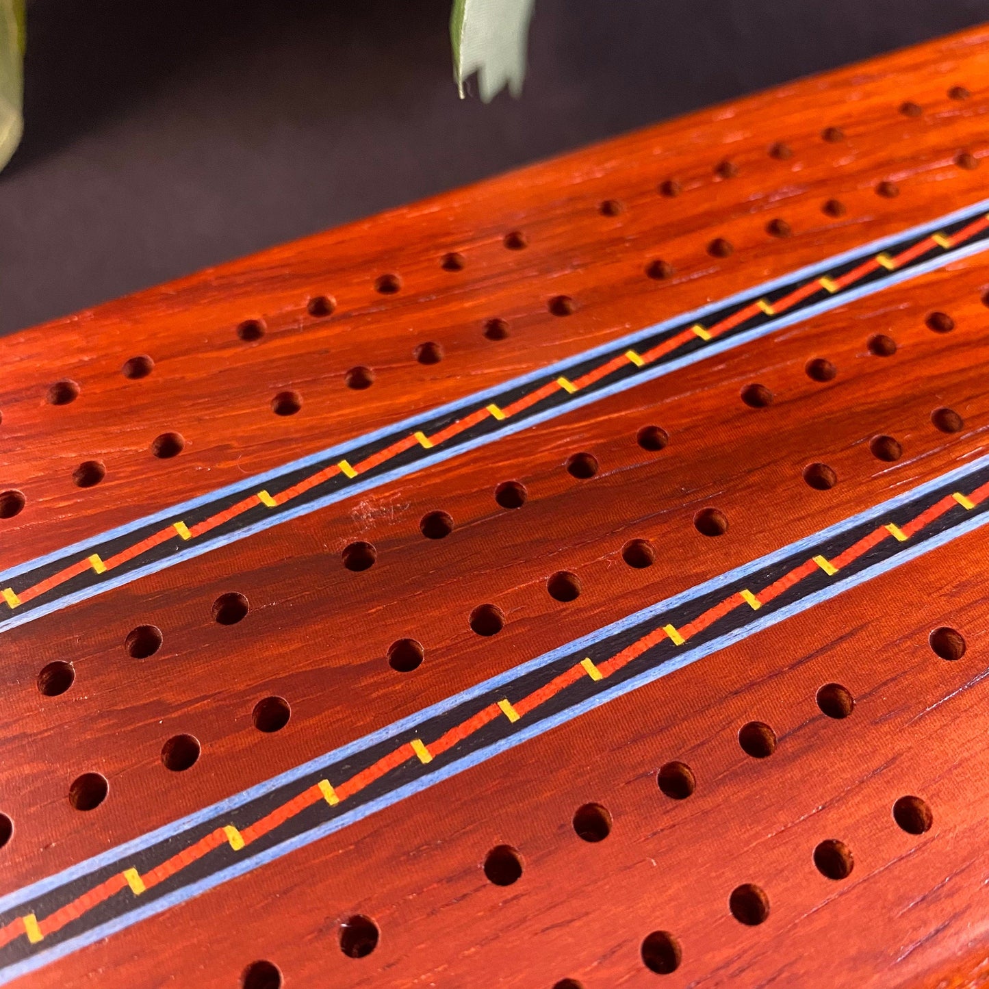Handmade Wooden Cribbage Board with Cards and Pegs - Padauk