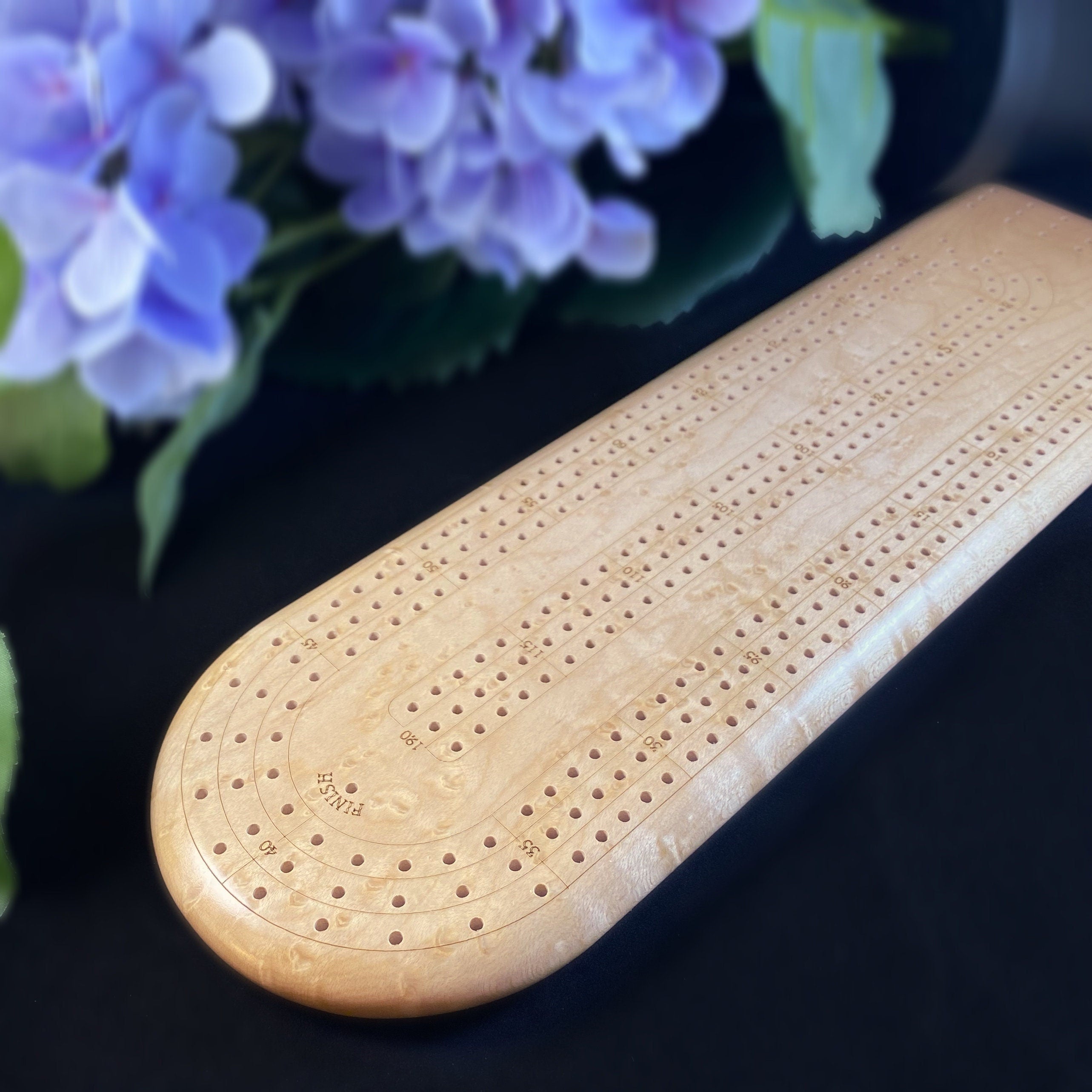 Wood Cribbage Board, Birdseye retailer Maple, Handmade, 3 Player Track, Pegs Included, Gift