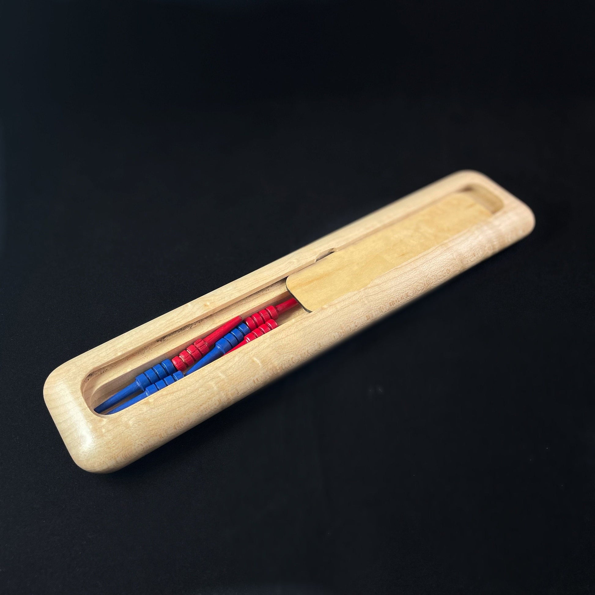 Handmade Wooden Cribbage Board with Pegs - Birdseye Maple