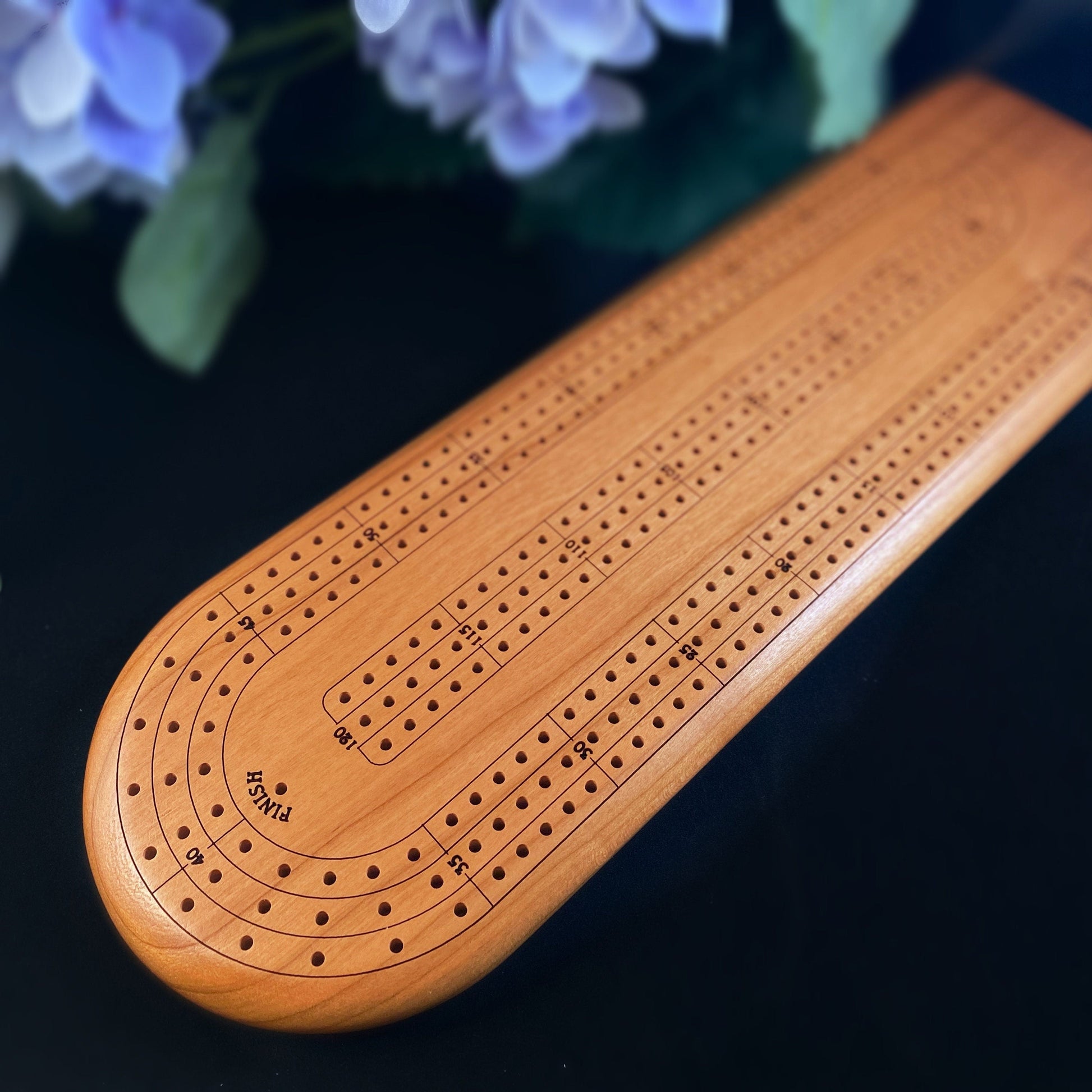 Handmade Wooden Cribbage Board with Pegs - Cherry