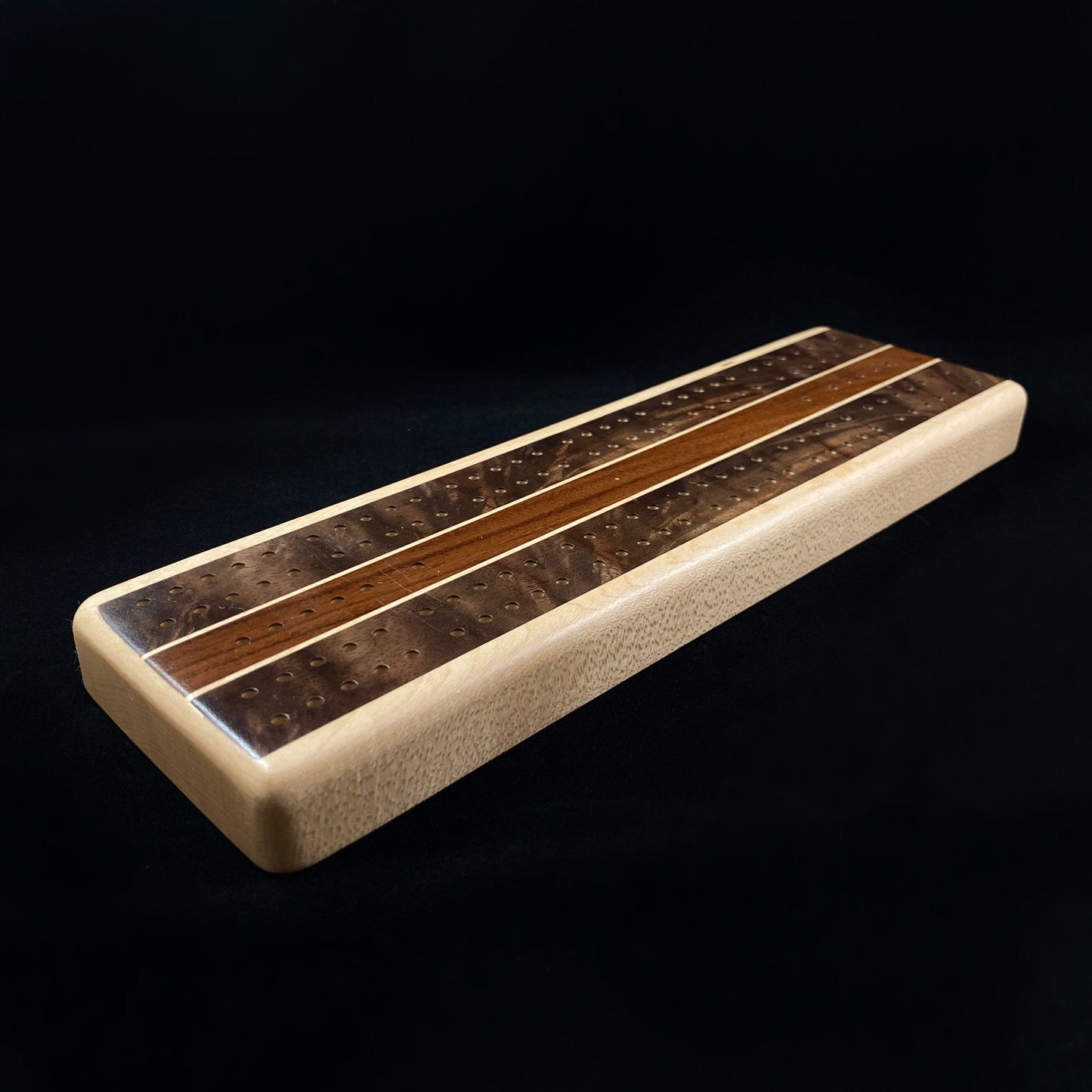 Handmade Wooden Cribbage Board with Pegs - Maple