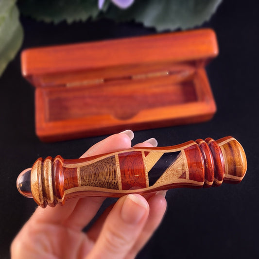 Handmade Wooden Small Teleidoscope with Box, Padauk Marquetry