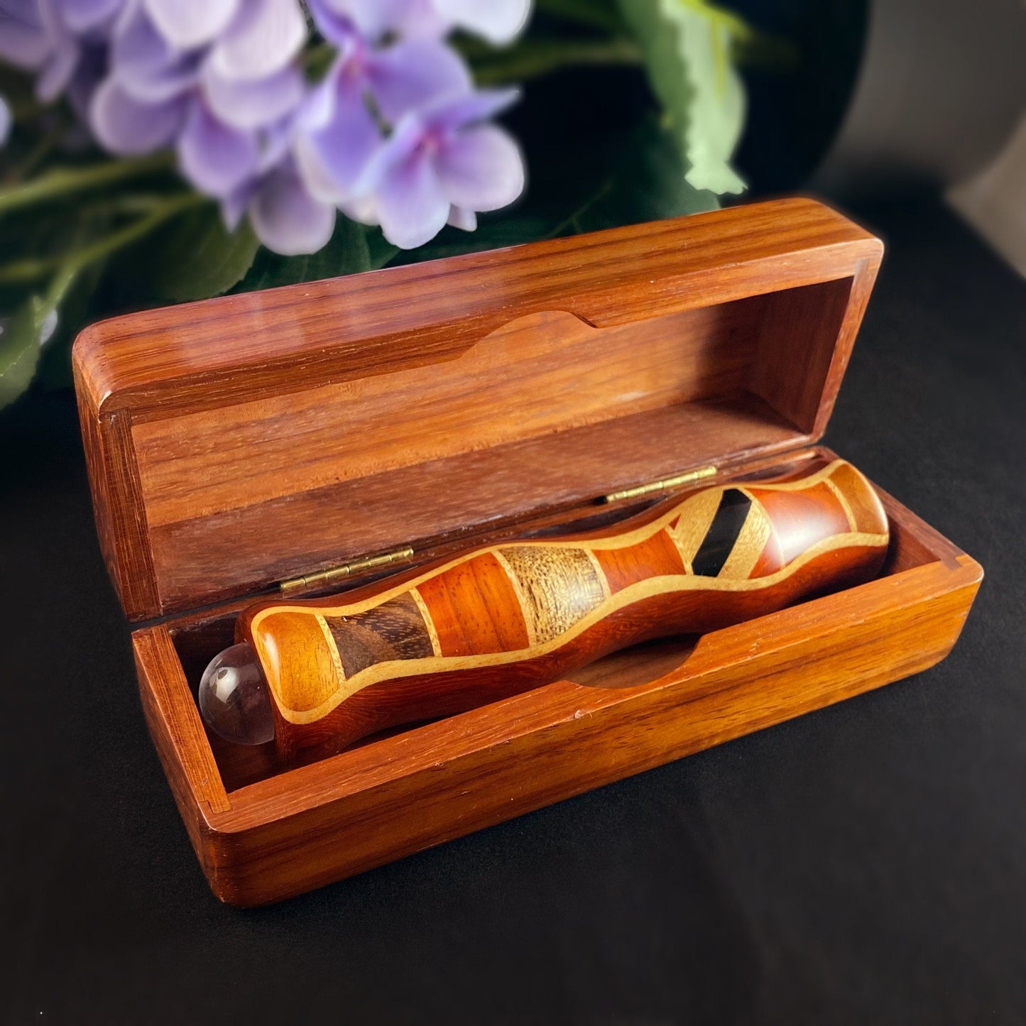 Handmade Wooden Teleidoscope with Box, Padauk Marquetry